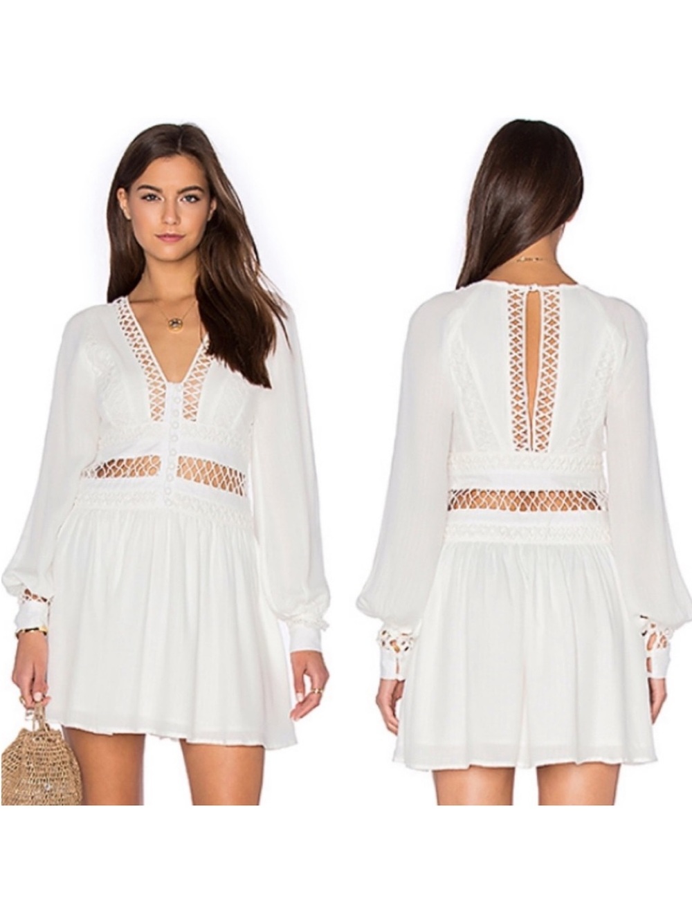 Free People Think I love you White Crochet Trim Mini Dress
